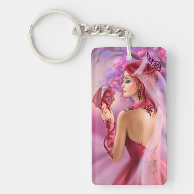 Keychain Beautiful fantasy woman queen and dragon (Front)