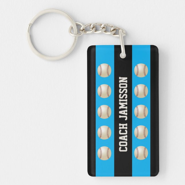 Keychain, Blue & Black, for Baseball Coach/Player Key Ring (Front)