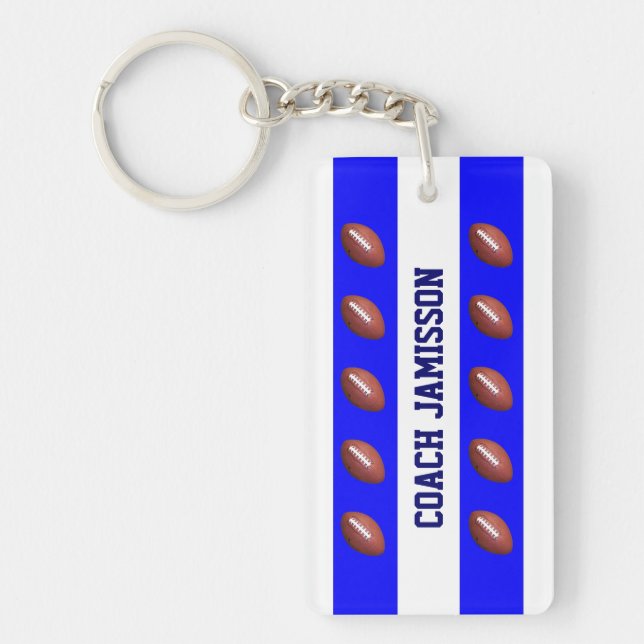 Keychain, Blue & White, for Football Coach/Player Key Ring (Front)
