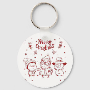 Keychain Cute Christmas Characters Line Art