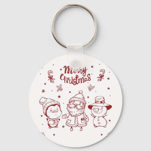 Keychain | Cute Christmas Characters Line Art (Front)
