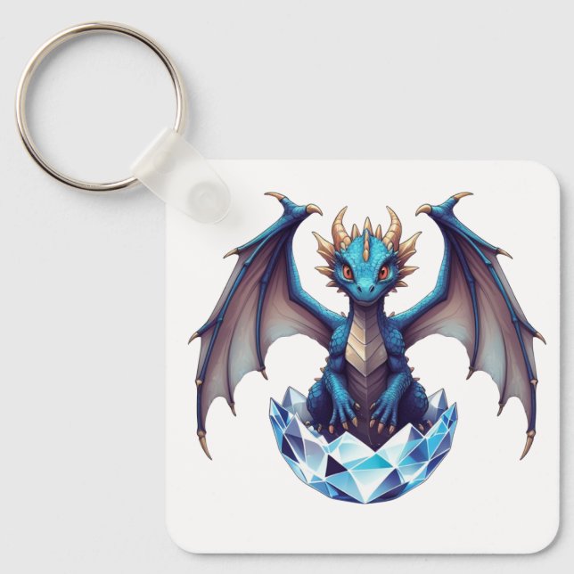 Keychain Dragon hatchling emerging from crystal eg (Front)