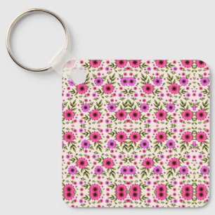 Keychain featuring a repetitive pink floral 