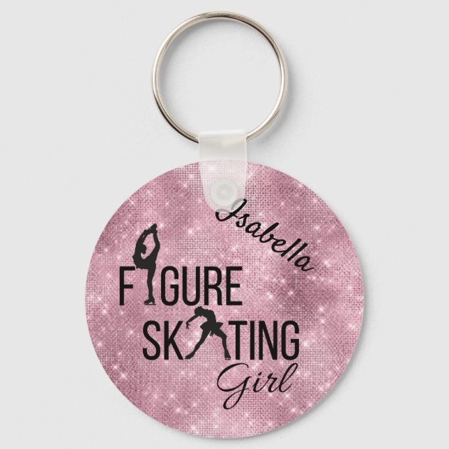 Keychain Figure skating girl pink sparkle glam (Front)
