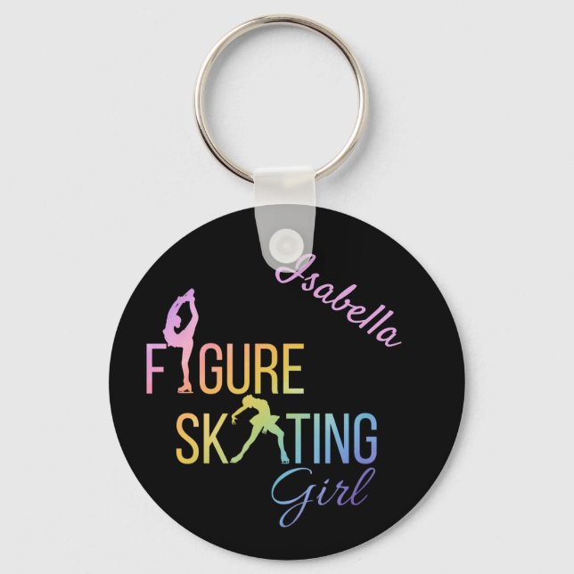 Keychain Figure skating girl rainbow pink (Front)