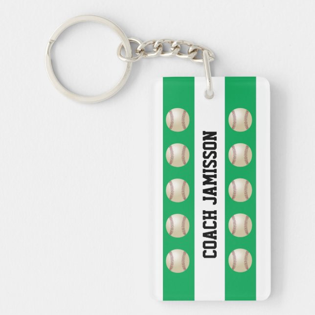 Keychain, Green & White, for Baseball Coach/Player Key Ring (Front)
