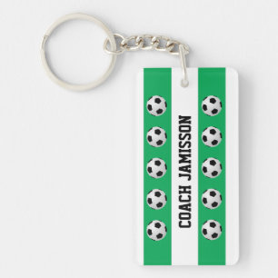 Keychain, Green & White, for Soccer Coach, Player Key Ring