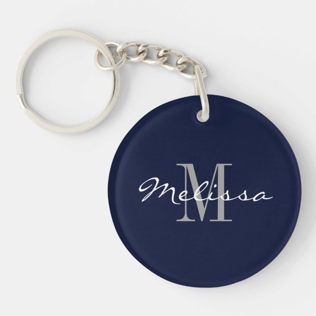 Keychain Intial Monogram Name Navy Blue (Front)