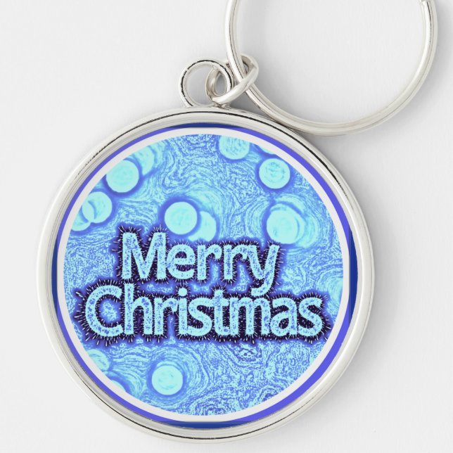 Keychain, Merry Christmas blue stylish classic Key Ring (Front)