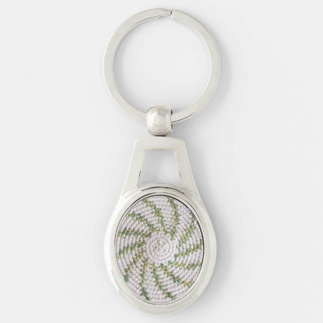 Keychain (metal) - Green Spiral on White (Front)