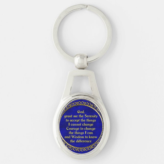 Keychain: Metal: Serenity Prayer Gold on Blue Key Ring (Front)