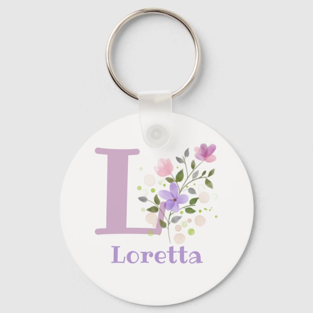 Keychain or Key Fob in a Floral Design with Name (Front)