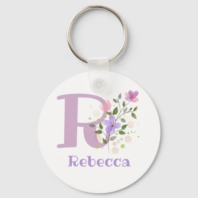 Keychain or Key Fob in a Floral Design with Name (Front)