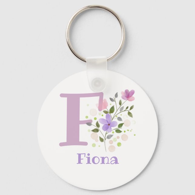 Keychain or Key Fob in a Floral Design with Name (Front)