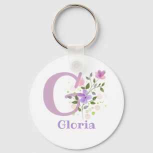 Keychain or Key Fob in a Floral Design with Name