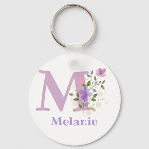 Keychain or Key Fob in a Floral Design with Name