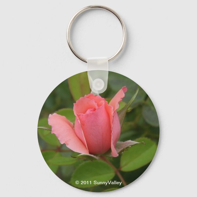 Keychain: Precious Pink Rosebud Key Ring (Front)