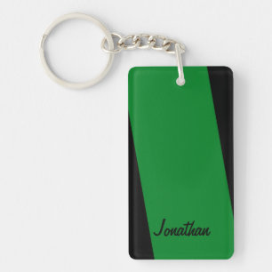 Keychain, Rectangular Double Sided Stripe of Green Key Ring