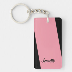 Keychain, Rectangular Double Sided Stripe of Pink Key Ring