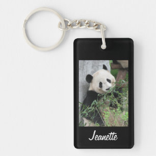 Keychain, Rectangular Panda on Black Background Key Ring