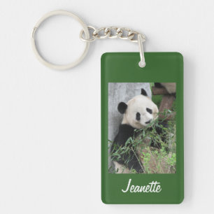 Keychain, Rectangular Panda on Green Background Key Ring