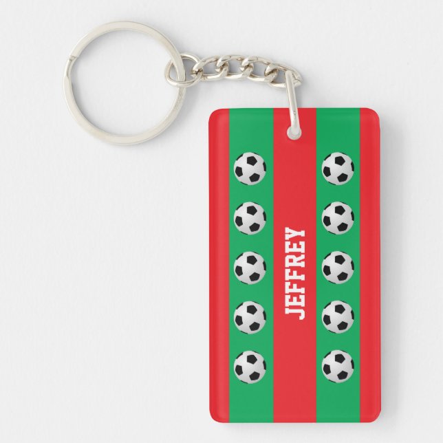 Keychain, Red & Green, for Soccer Coach, Player Key Ring (Front)