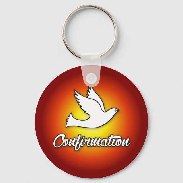 Keychain, Religious Dove on Red, Confirmation Key Ring (Front)