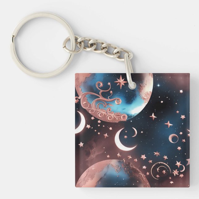 Keychain - Rose Gold Celestial Moon (Front)