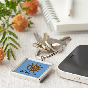 Keychain - ship's wheel with name