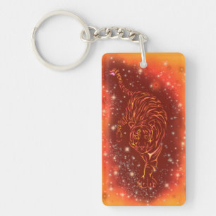 Keychain Tiger Running At Galaxy Starry Night