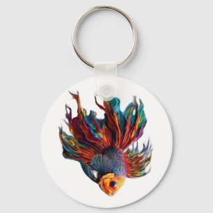 Keychain Vibrant Rainbow Betta Fish Keychain - Art