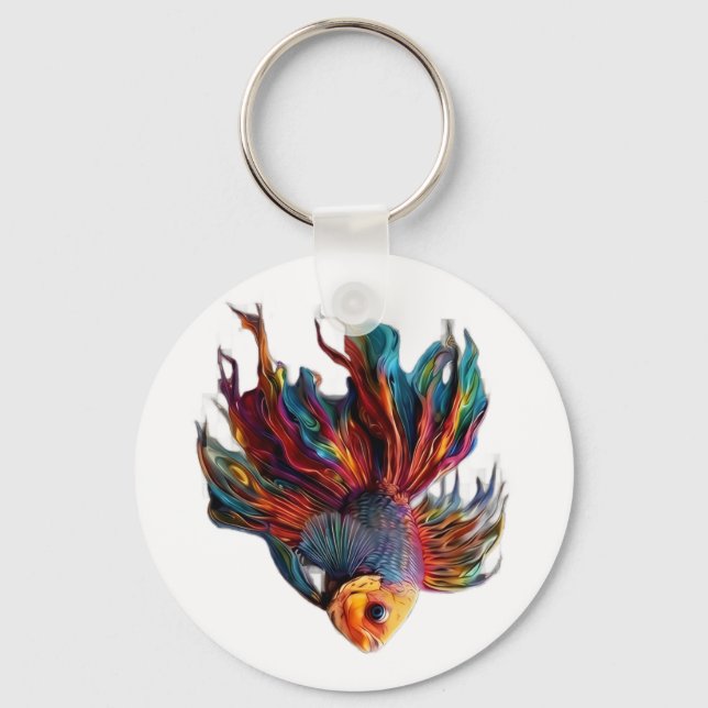 Keychain Vibrant Rainbow Betta Fish Keychain - Art (Front)