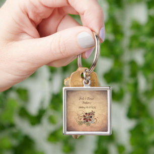 Keychain Wedding Favour With Name & Date Floral