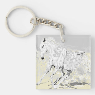 Keychain White Stallion in Motion