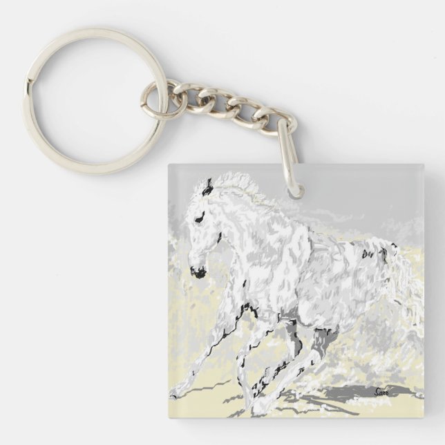 Keychain White Stallion in Motion (Front)