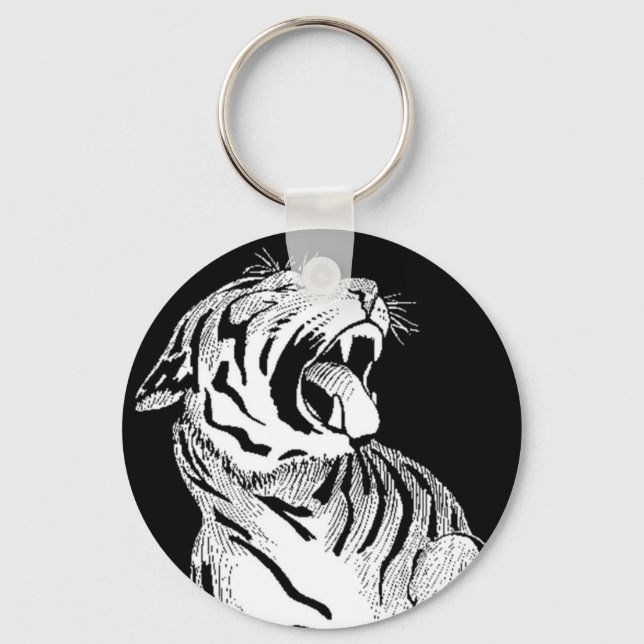KEYCHAIN White Tiger Aggressive Big Cat Snarling (Front)