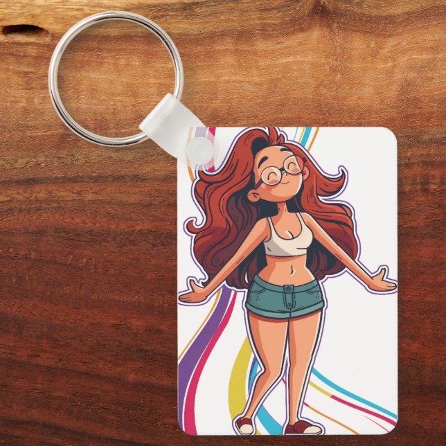 Keychain with a happy girl and real girl on it (Front)