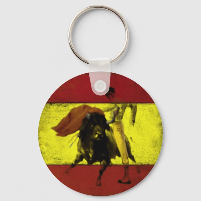 Keychain with Bullfight on Dirty Spanish Flag (Front)