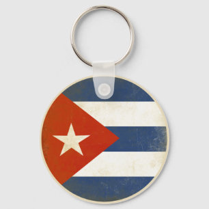 Keychain with Distressed Vintage Flag from Cuba