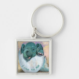 Keychain with Elephant In Egg - I Love You MOM