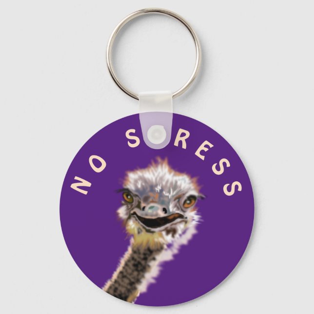 Keychain with Happy Ostrich - No Stress (Front)