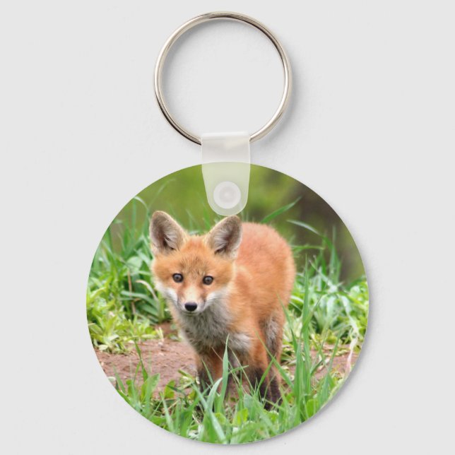 keychain with photo of red fox kit (Front)