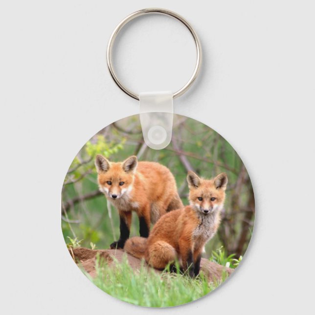 Keychain with photo of red fox kits (Front)