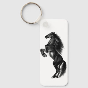 Keychain with Upright Black Wild Horse - Painting