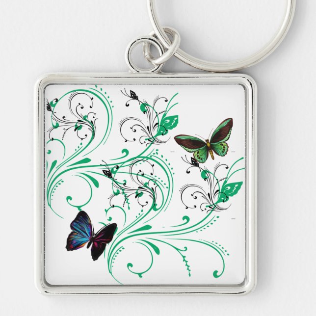 Keychain with Vines & Butterflies Green (Front)