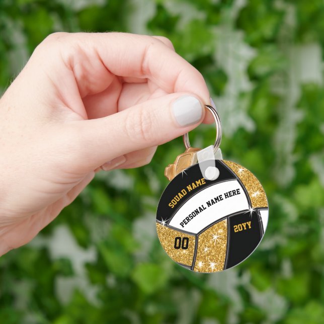 Keychains Black Gold Volleyball 4 Text Boxes (Hand)