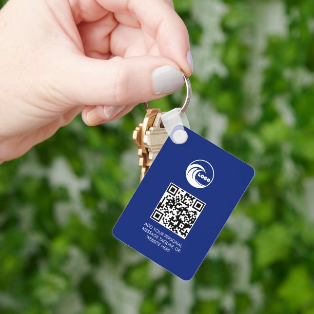 Keychains QR Code Business Logo Professional Blue (Hand)