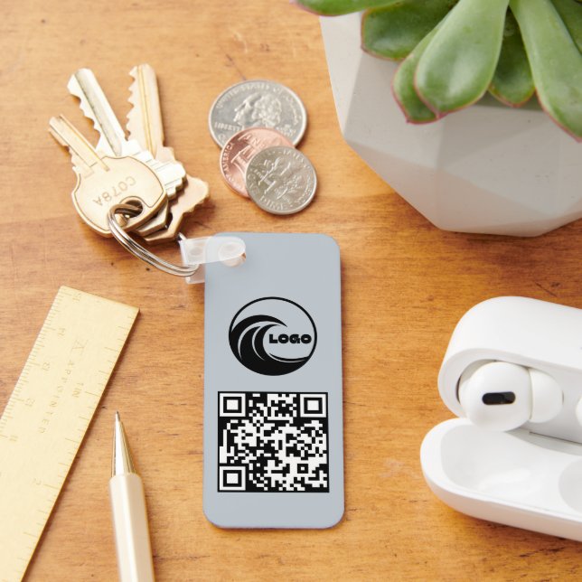 Keychains Simple Logo QR Code Business Blue (Desk)