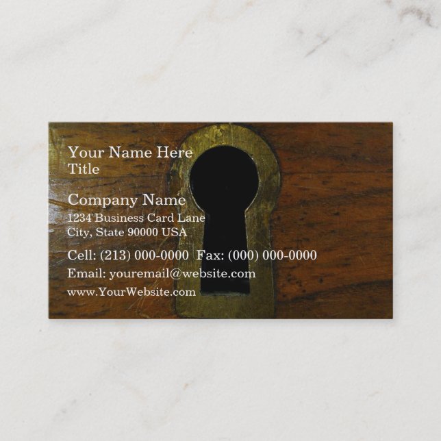 Keyhole in a wooden door business card (Front)