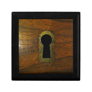 Keyhole in a wooden door gift box